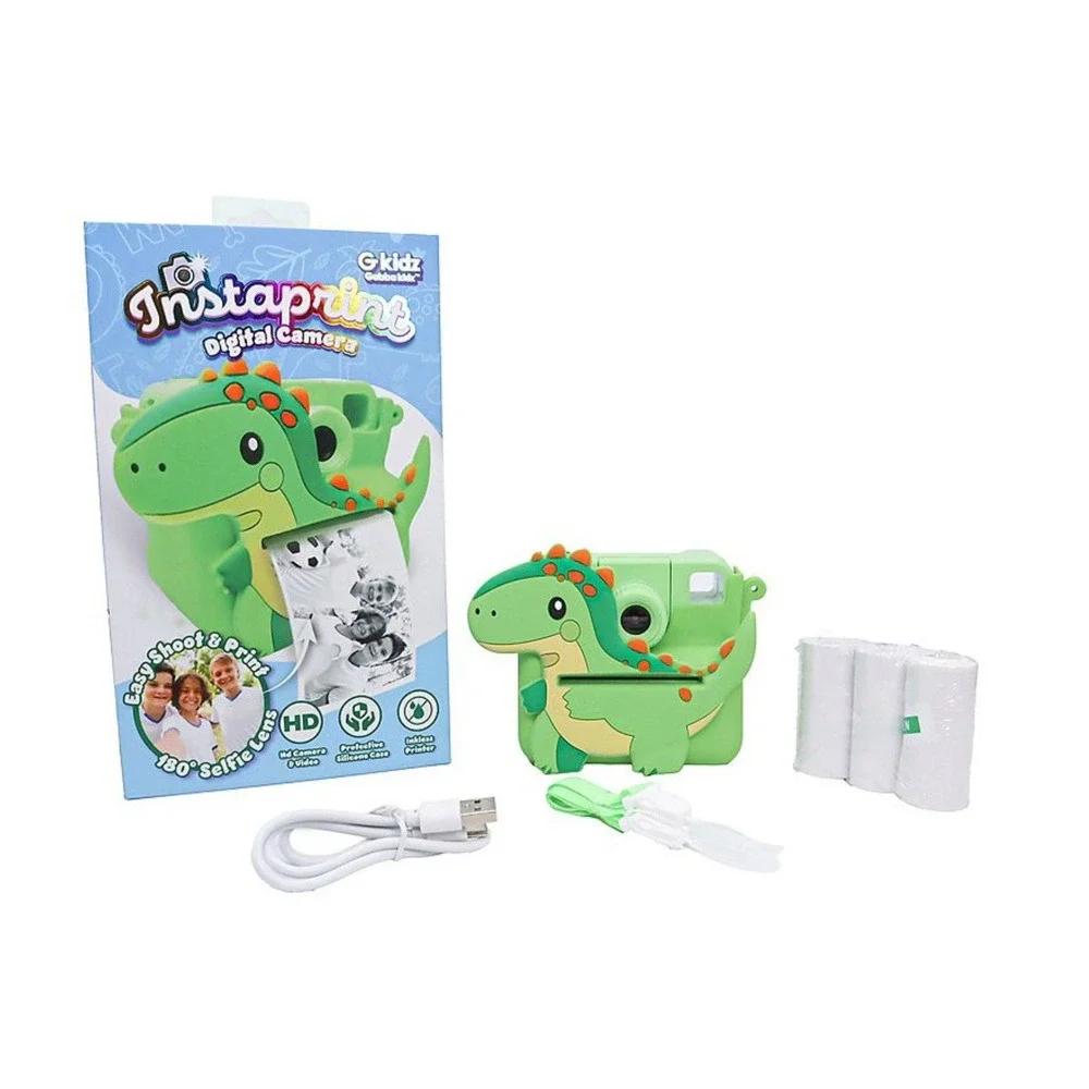 Instaprint Kids Digital Camera HD Dinosaur Case‎ HD 180° Selfie Inkless Printer